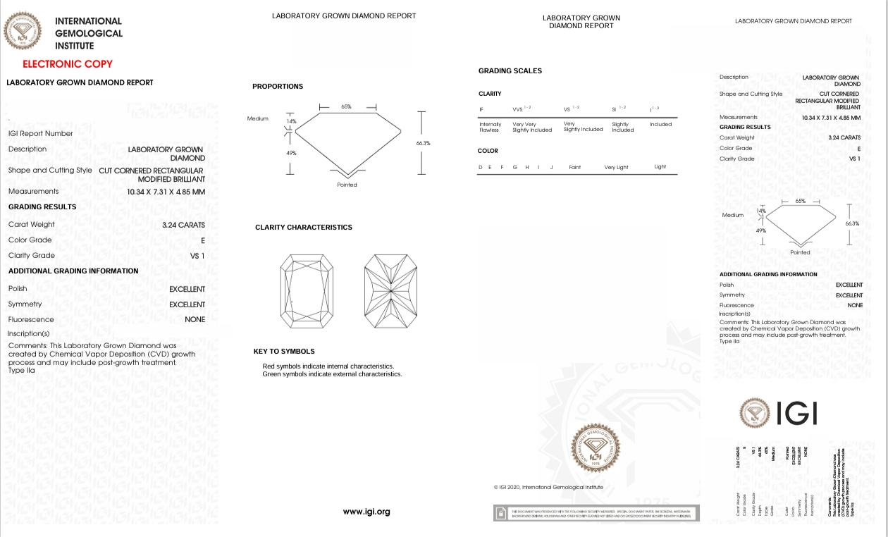 DRT6 - X-92-312 Radiant Diamond IGI Lab - Grown 3.24 Carat