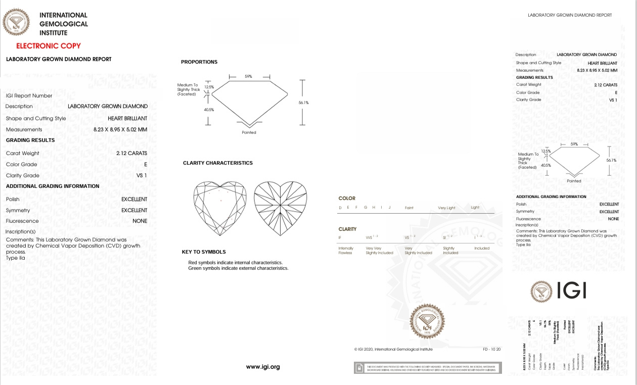 DHT73 - X-106-033 Heart Diamond IGI Lab- Grown 2.12 Carat