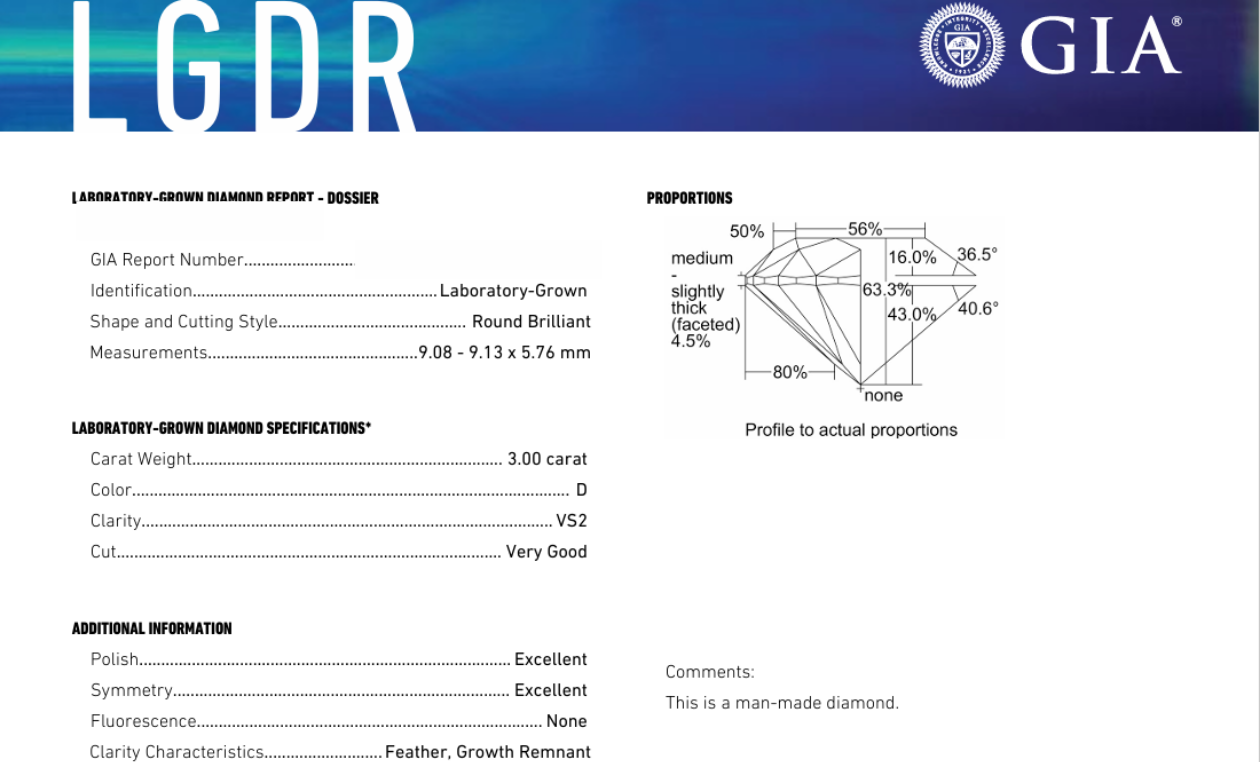 DR73 - X-90-020 Round Diamond GIA Lab-Grown 3 carat