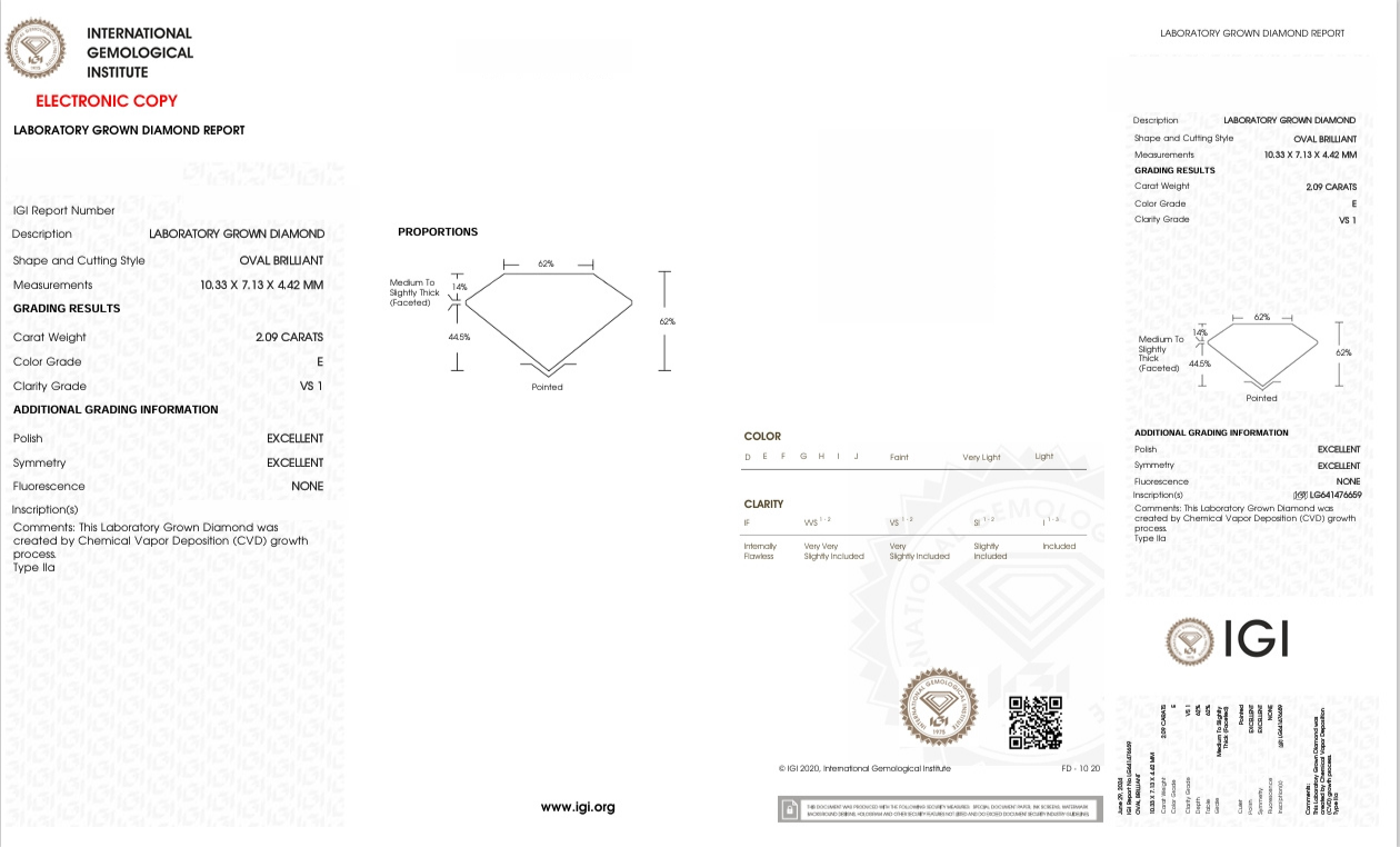 DO79 - X-104-115 - Oval Diamond IGI - Lab Grown 2.09 Carat