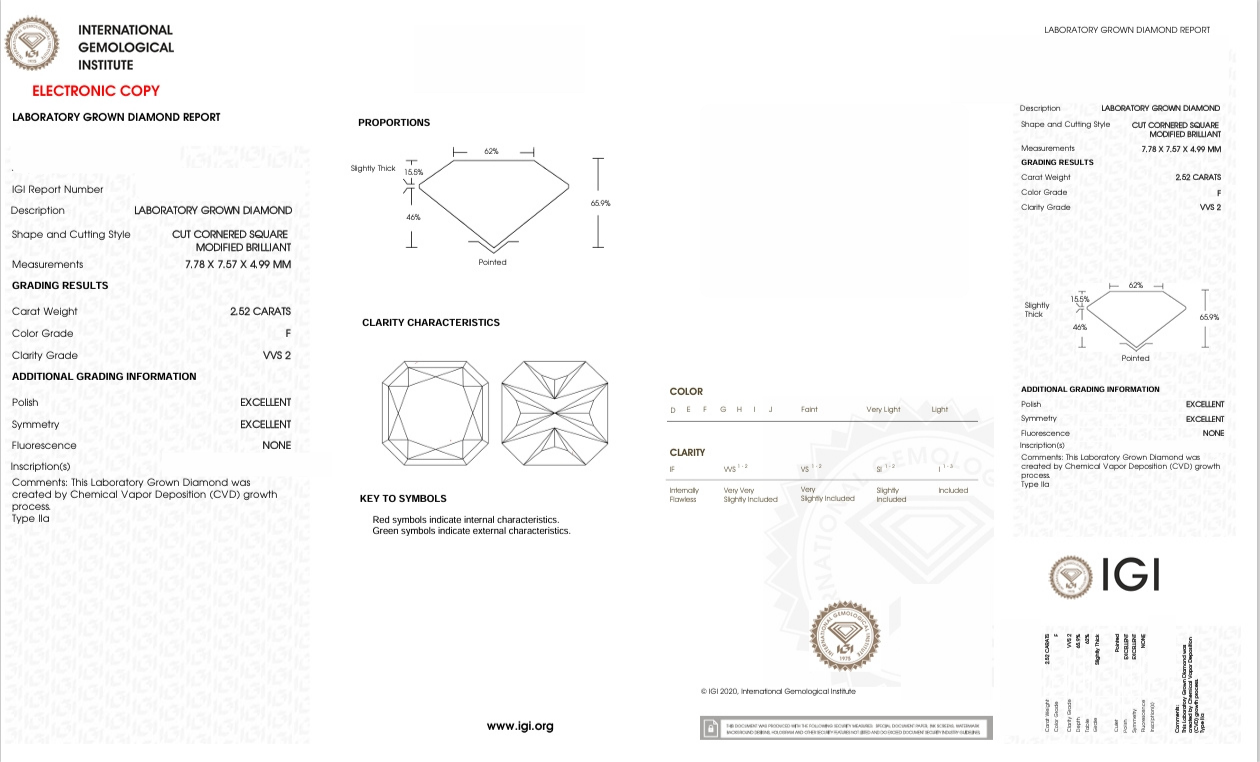 DRT78 - 8909-J Radiant Diamond IGI Lab - Grown 2.52 Carat