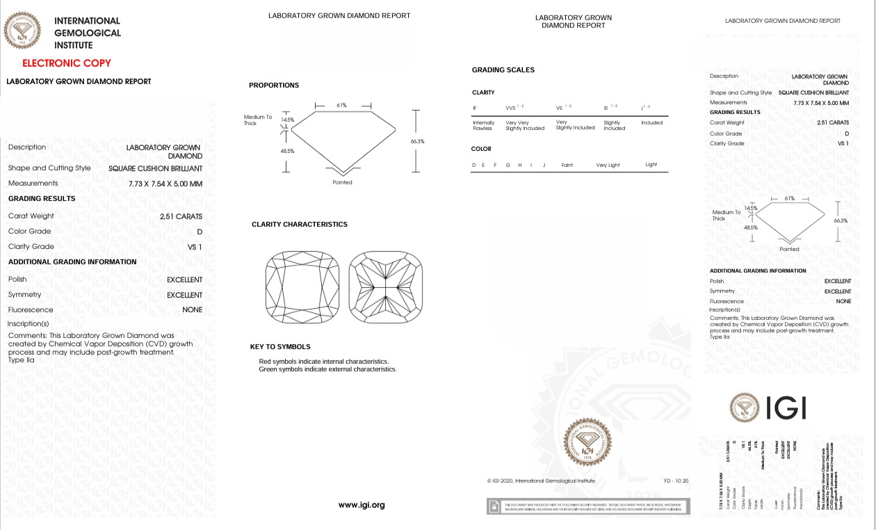 DCS84 - X-100-307 Cushion-S diamond IGI lab - Grown 2.51 Carat