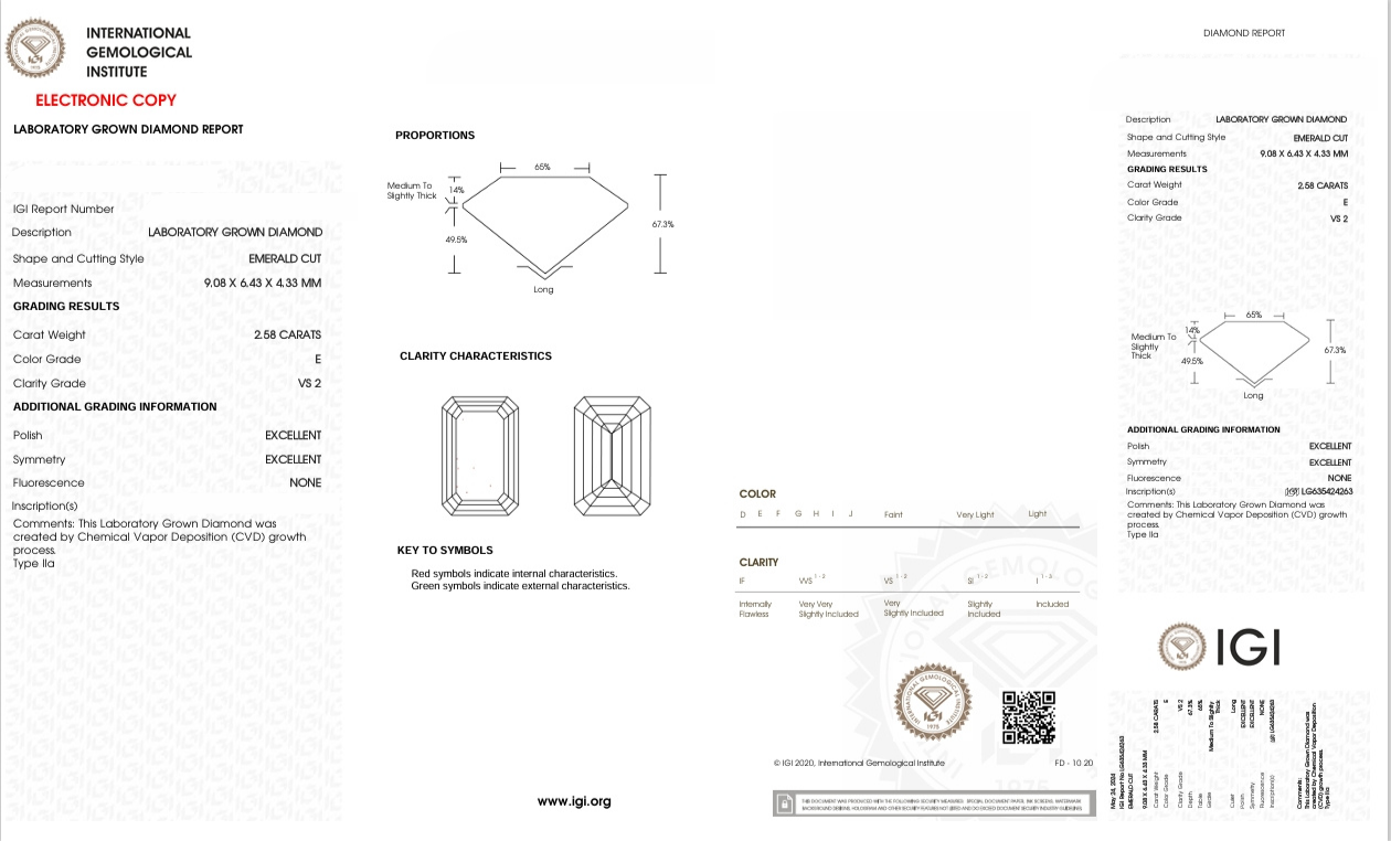 DE85 - X-68-211 Emerald Diamond IGI Lab - Grown 2.59 Carat