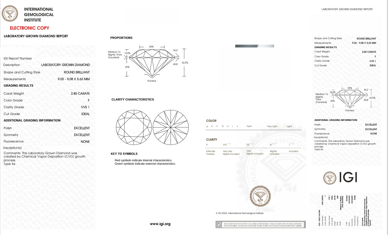 DR88 - 2276-J Round Diamond IGI Lab-Grown 2.85 carat