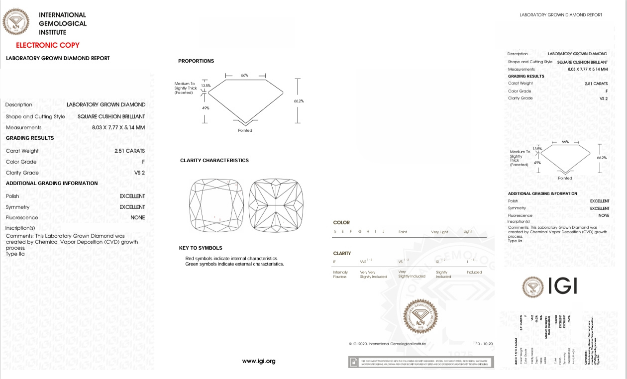 DCS88 - X-115-506 Cushion-S diamond IGI lab - Grown 2.51 Carat
