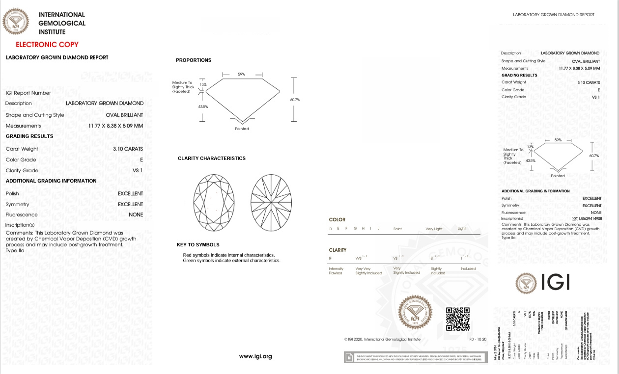 DOO9 - X-98-556 - Oval Diamond IGI - Lab Grown 3.1 Carat