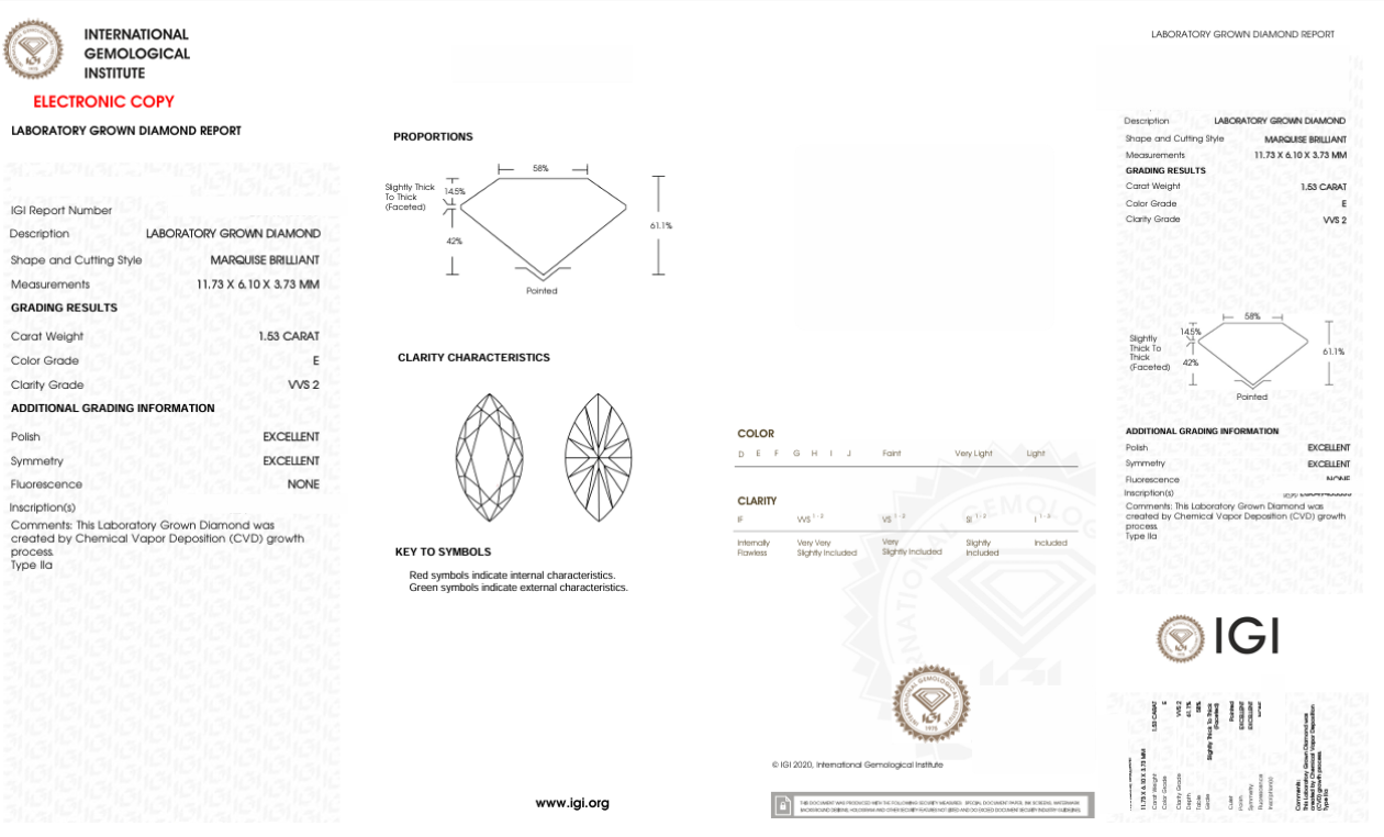 DME92 - X-112-150 Marquise Diamond IGI Lab-Grown 1.53 carat