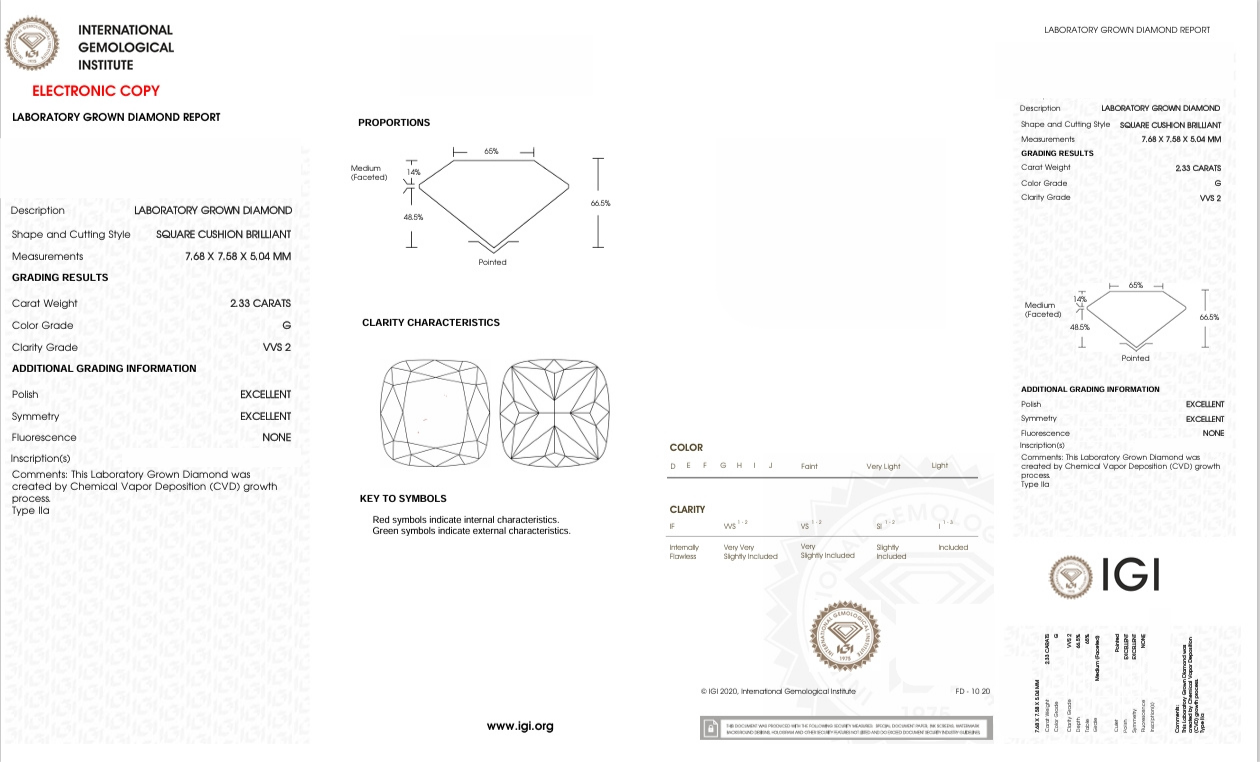 DCS97 - X-108-190 Cushion-S diamond IGI lab - Grown 2.33 Carat