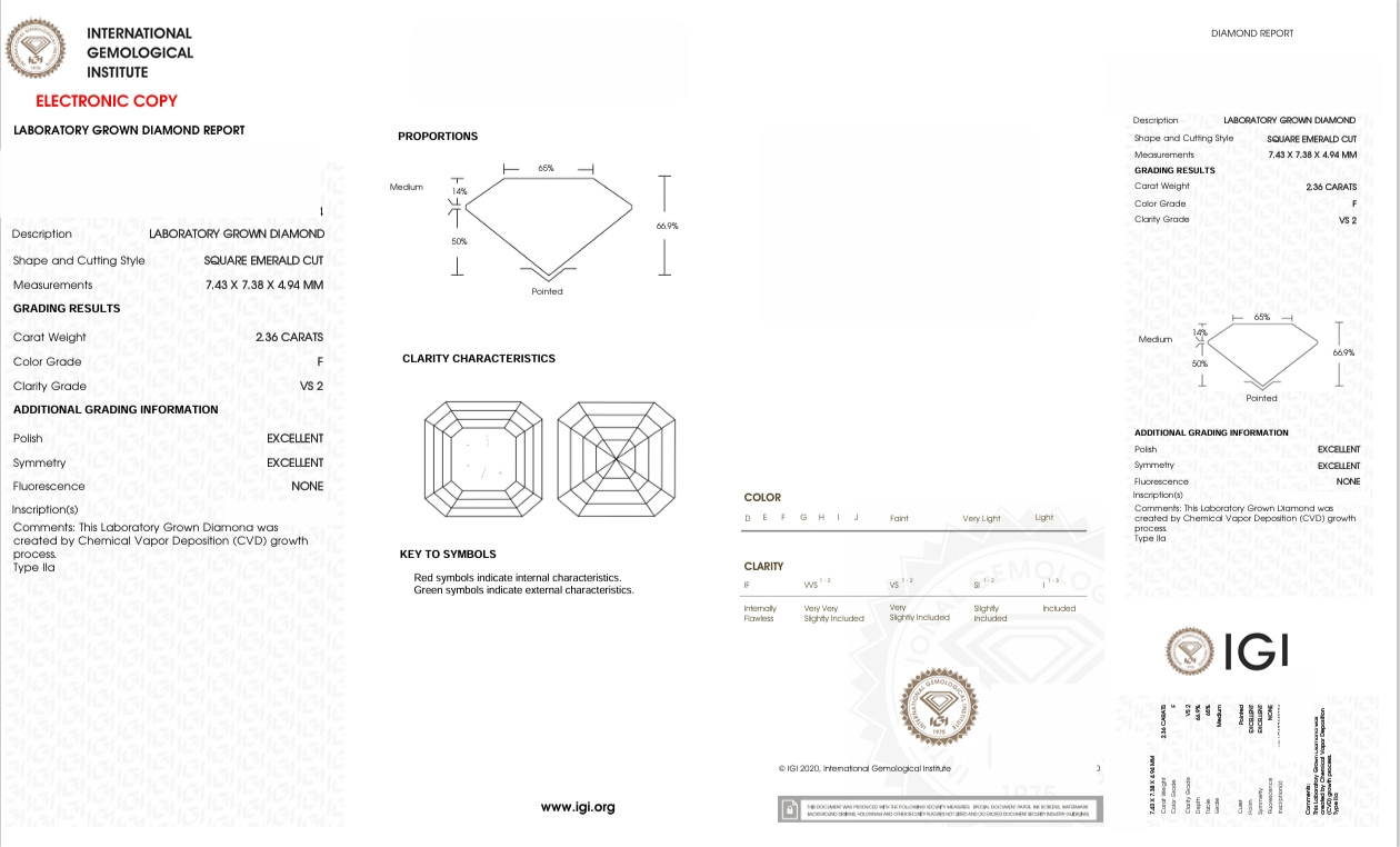 DAR97 - X-100-296 Asscher Diamond IGI Lab- Grown 2.36 Carat