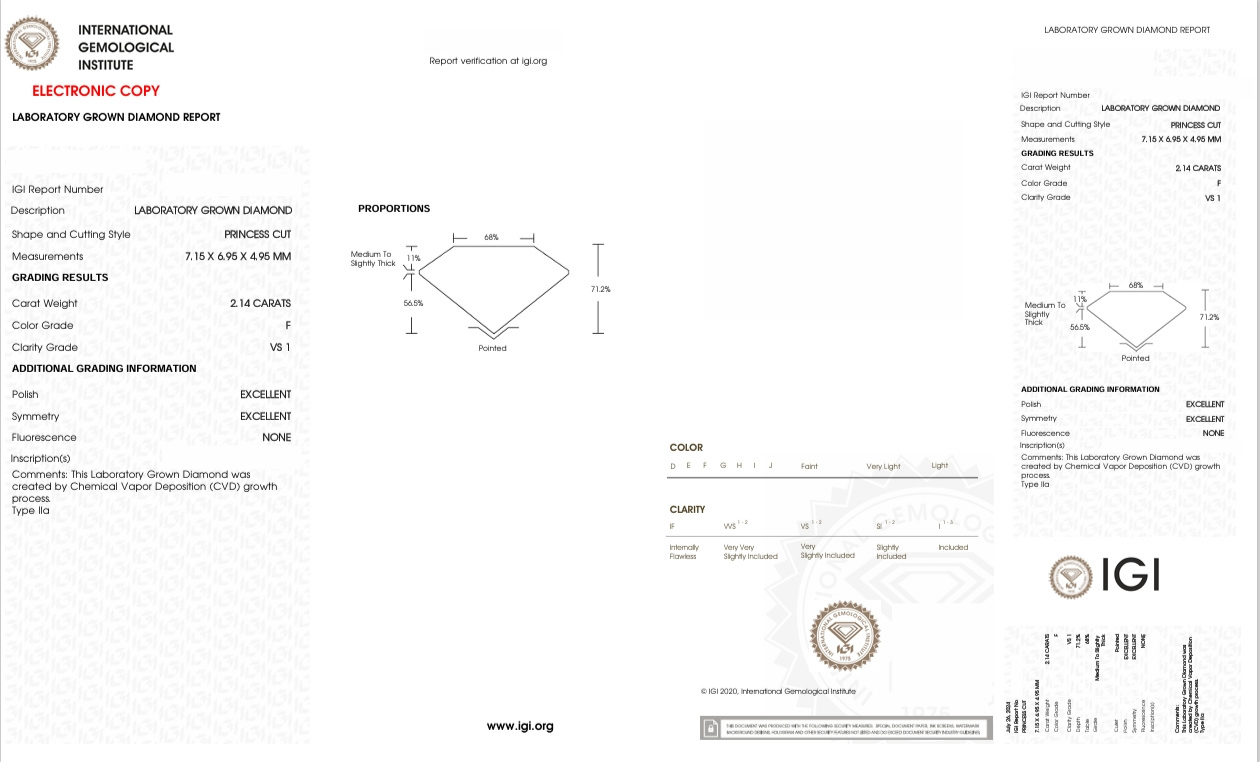 DP98 - X-115-205 Princess Diamond IGI Lab - Grown 2.14 Carat
