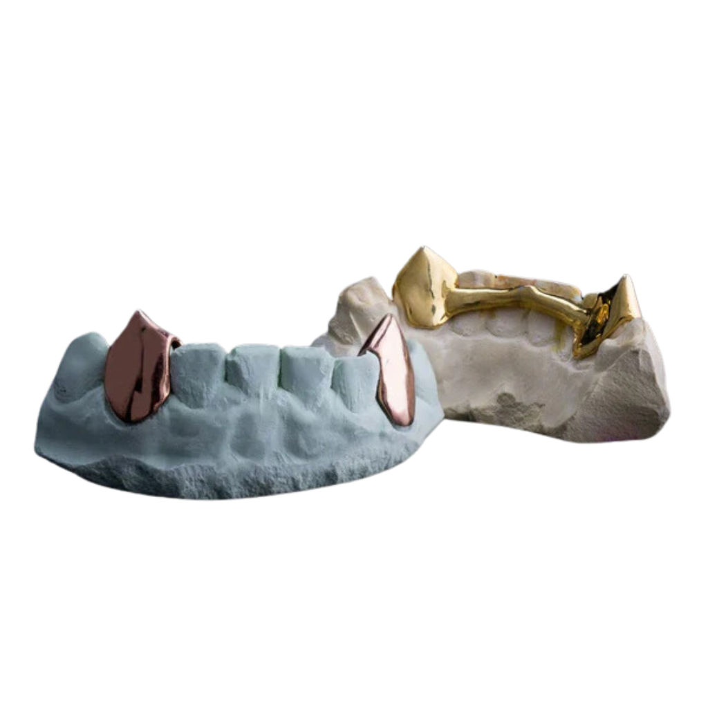 DD63 Solid Gold 6 Teeth Nugget Cut With Connecting Bridge Grillz Bar