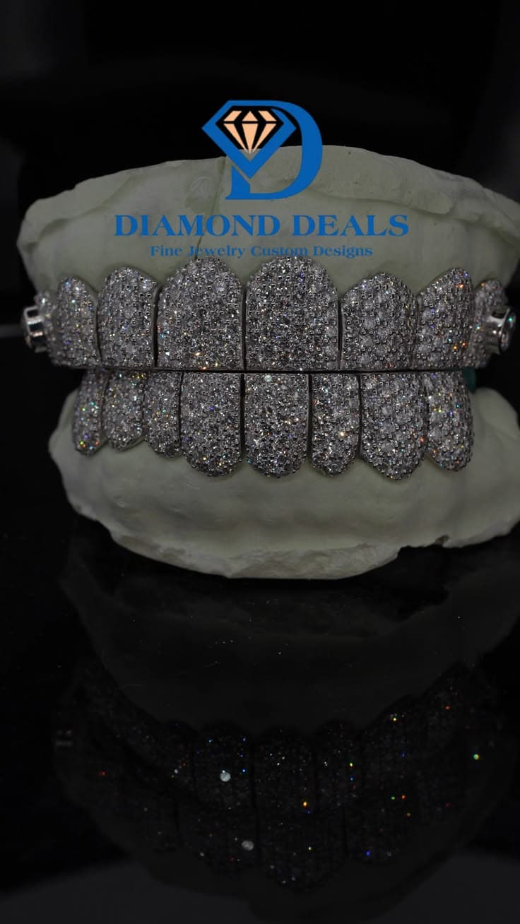 8 Top 8 Bottom Honeycomb Grillz w/ Bezel-Set Side Solitaires