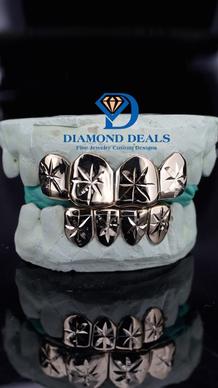 4 Top 4 Bottom Solid Starburst Cut Grillz