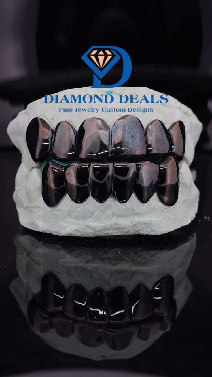 6 Top 6 Bottom Black Rhodium Classic Solid Grillz