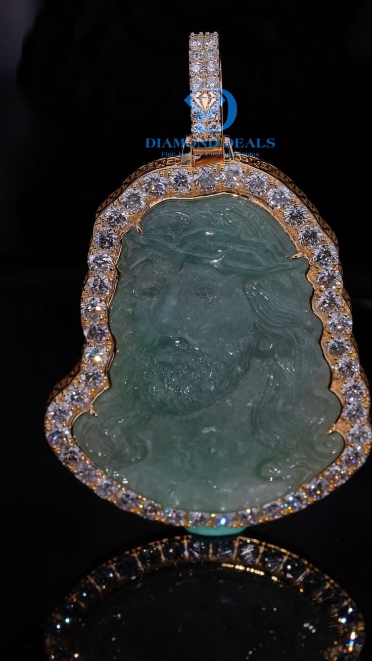 Iced-Out Jade Jesus Pendant