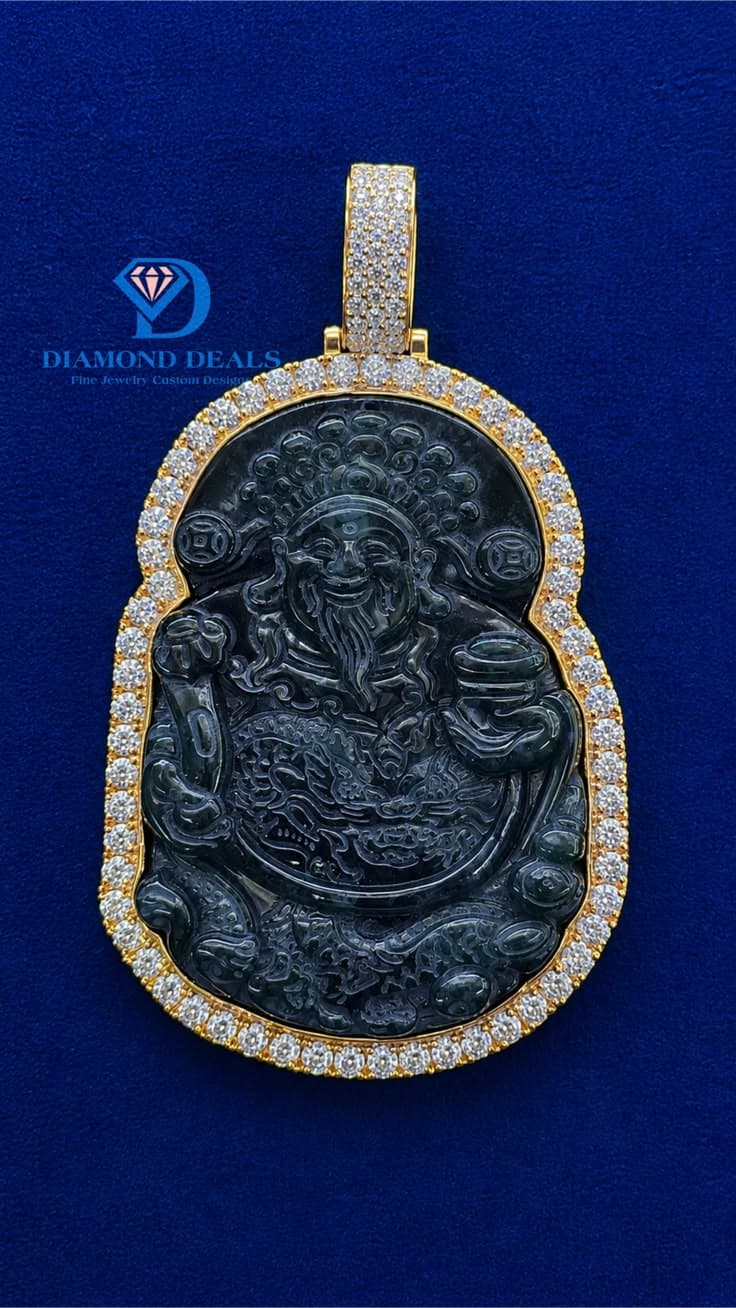 Yellow Gold Iced-Out Jade God of Wealth