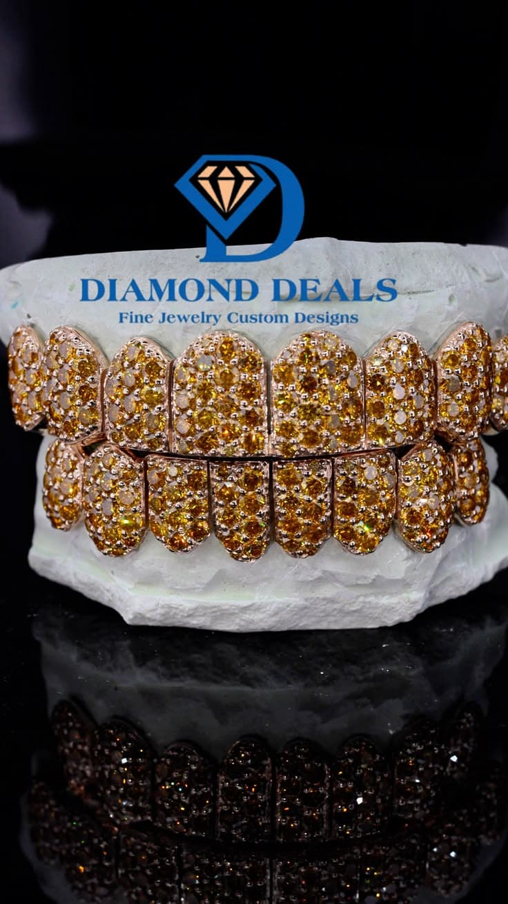 8 Top 8 Bottom Fancy Yellow 6PT Flood Grillz