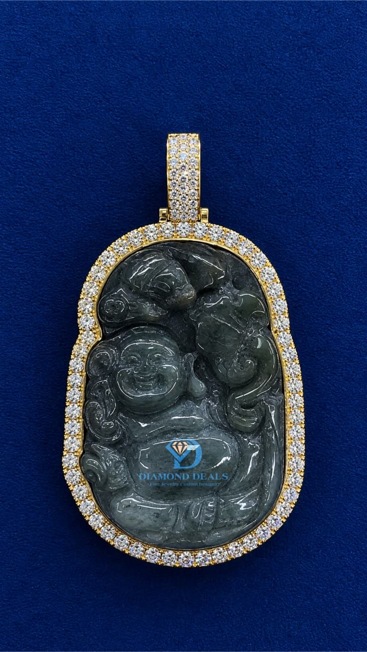 Two-Tone Iced-Out Dark Gray Jade Laughing Buddha