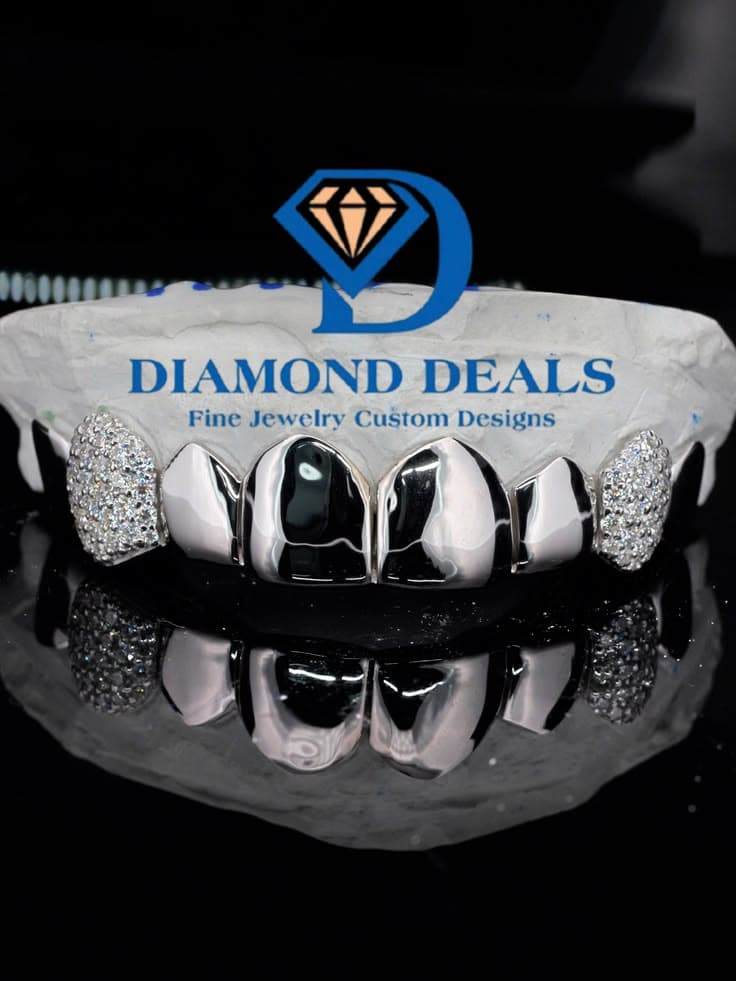 8 Top Custom Solid Grillz with Iced-Out Side Caps