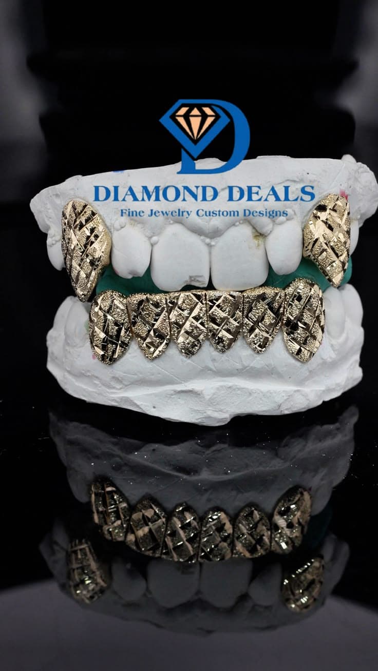2 Top 6 Bottom Diamond Cut Diamond Dust Grillz