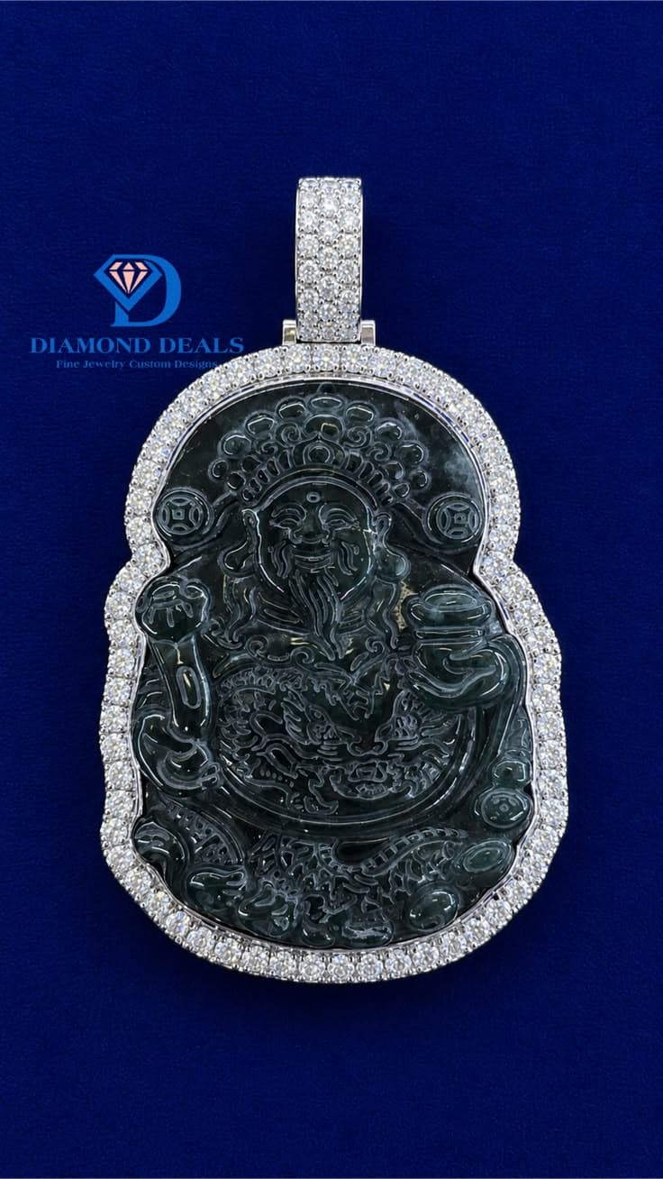 White Gold Iced-Out Jade God of Wealth