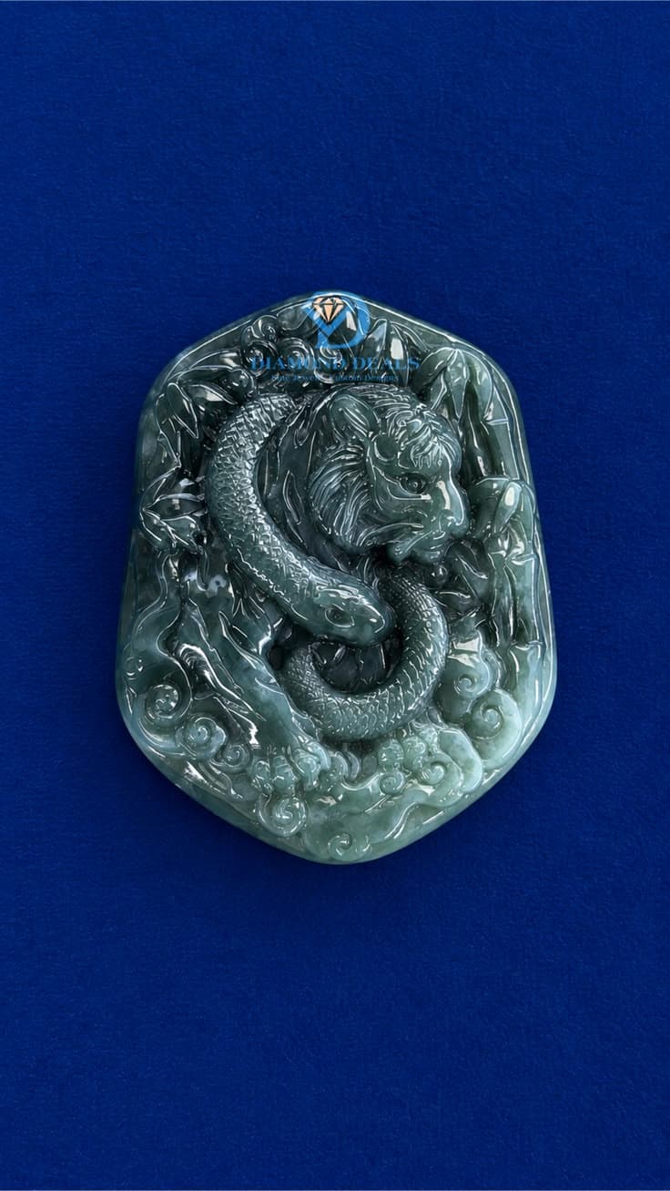 Carved Jade Tiger With Snake Pendant