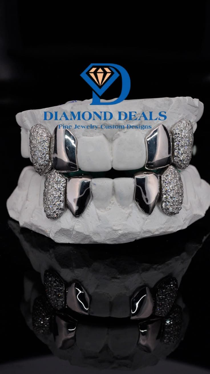 4 Top 4 Bottom Solid Grillz with Iced Accents