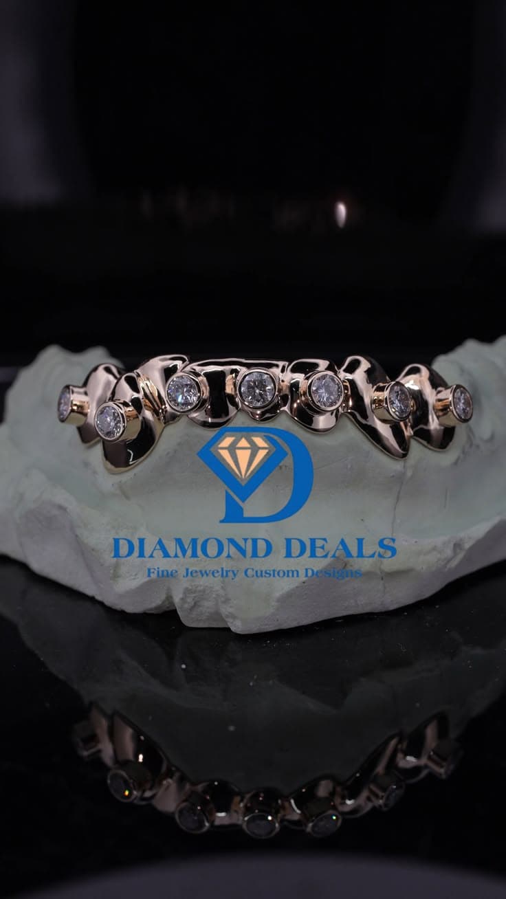Rose Gold Drip Grillz with Bezel-Set Diamonds