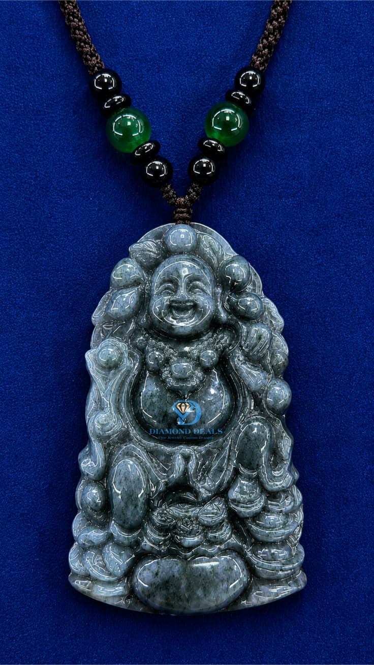 Carved Dark Gray Jadeite Laughing Buddha
