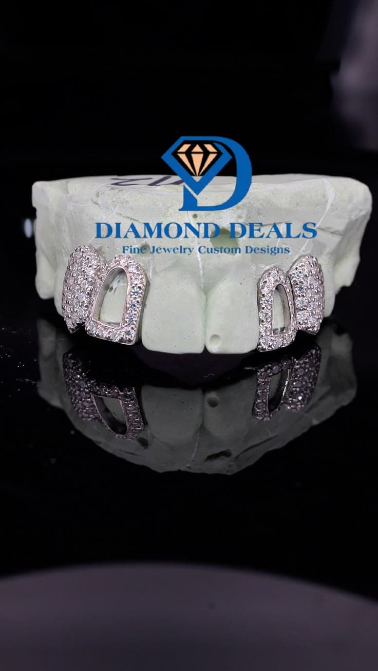 4 Top Open Face Iced Grillz with Pave Accents