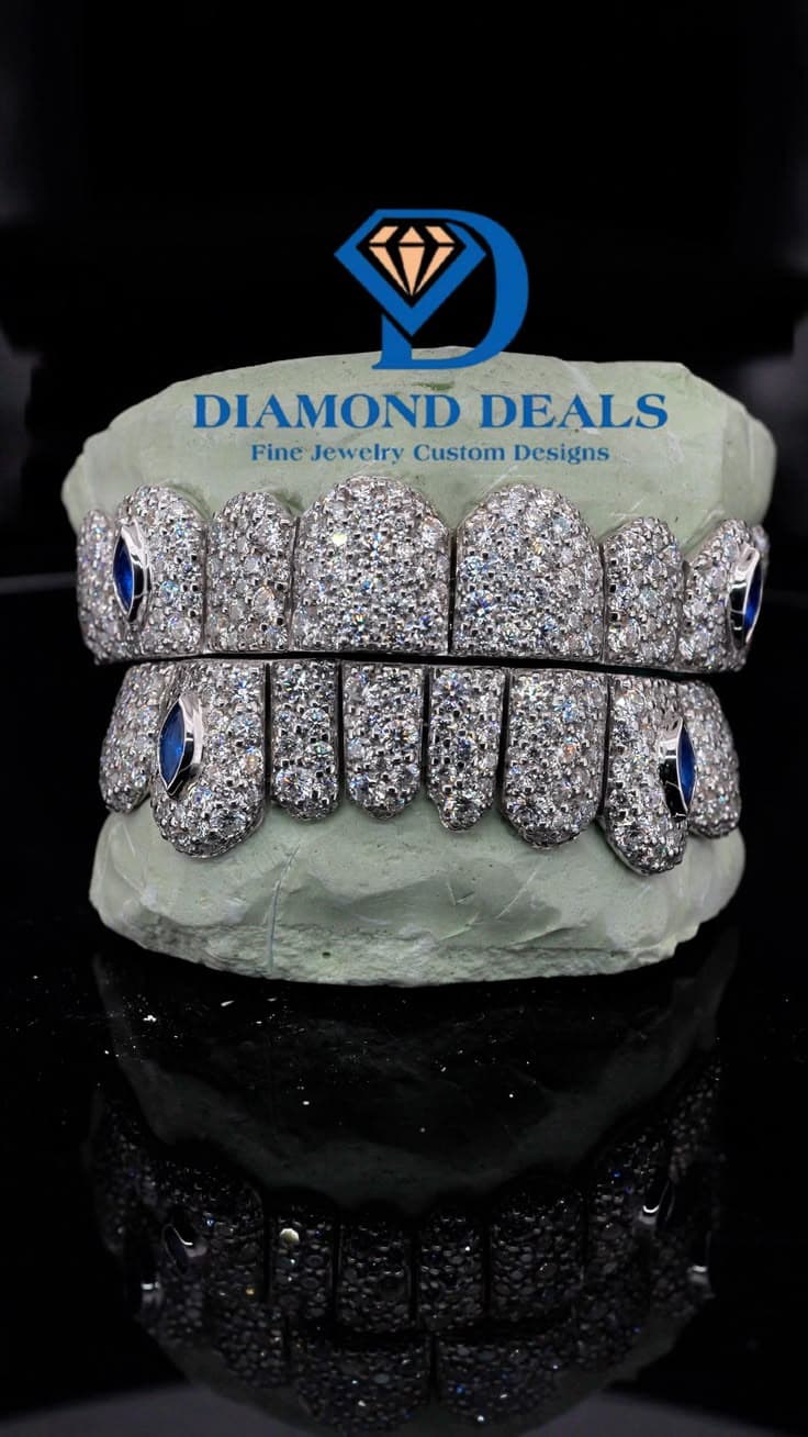 8 Top 8 Bottom Full Pavé with Blue Marquise Accents