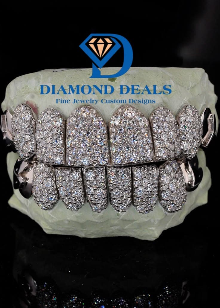 8 Top 8 Bottom Honeycomb Grillz with Custom Side Caps