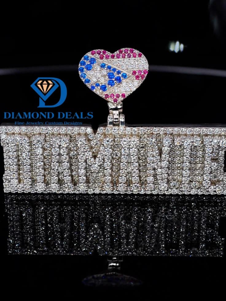 Custom Name Pendant with Pink & Blue Heart Bail