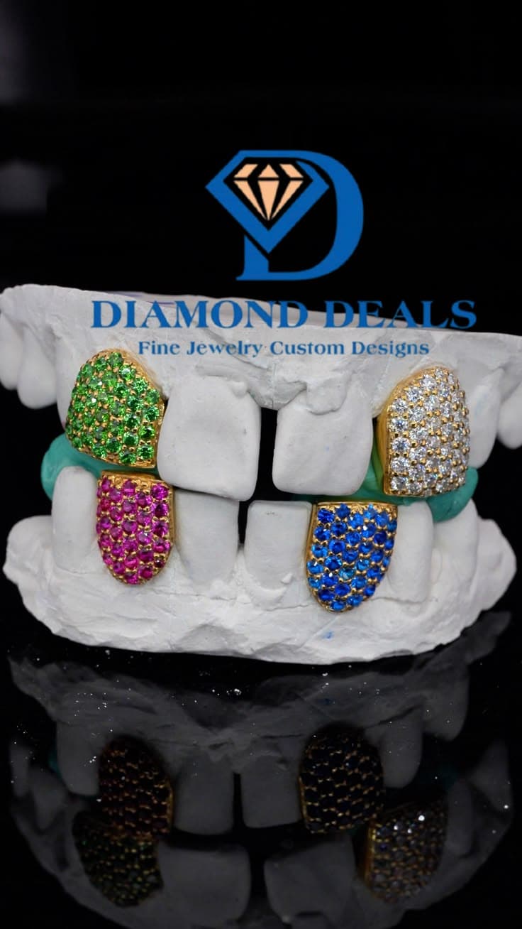 2 Top 2 Bottom Multi-Color Pavé Grillz
