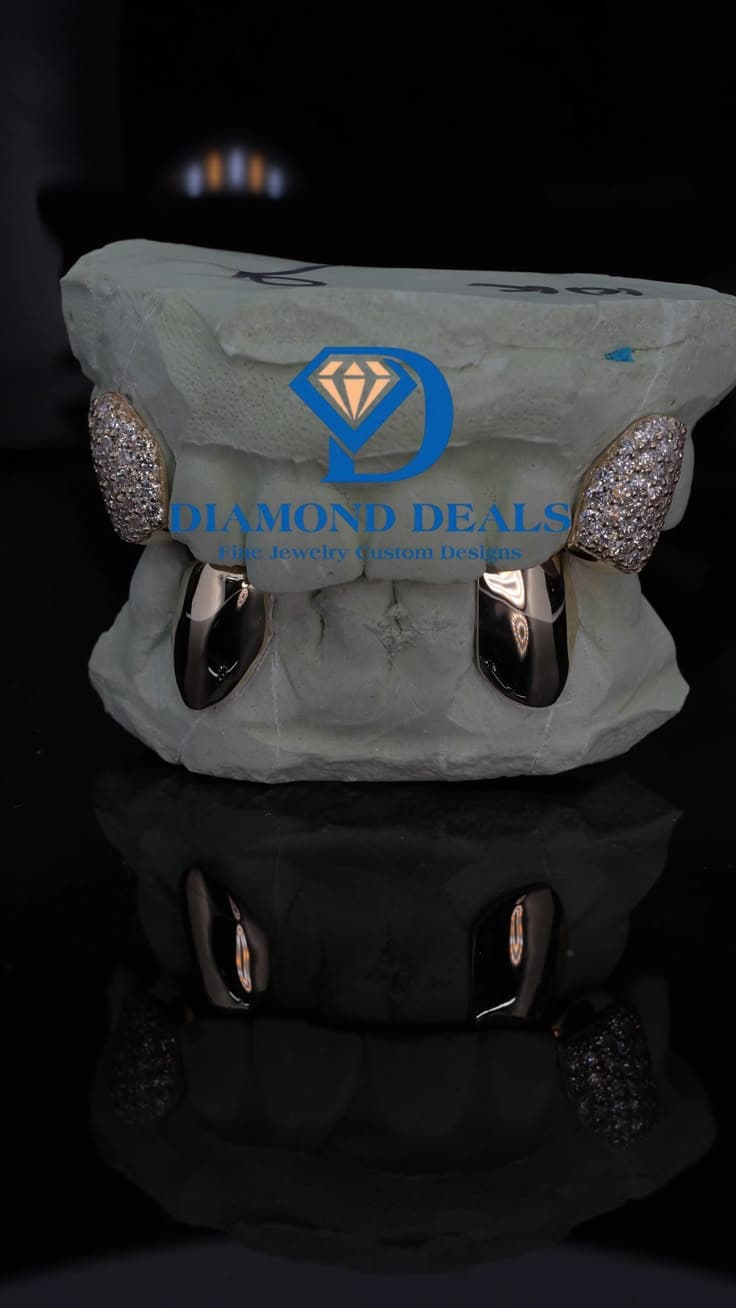 Yellow Gold 2 Top 2 Bottom Honeycomb Grillz Set
