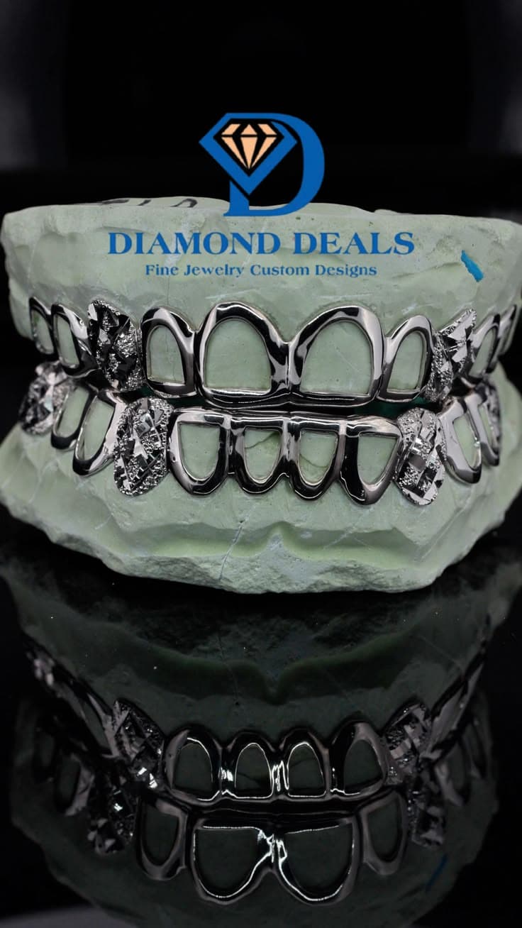 10 Top 12 Bottom Open Face Custom Diamond Dust & Cut Grillz