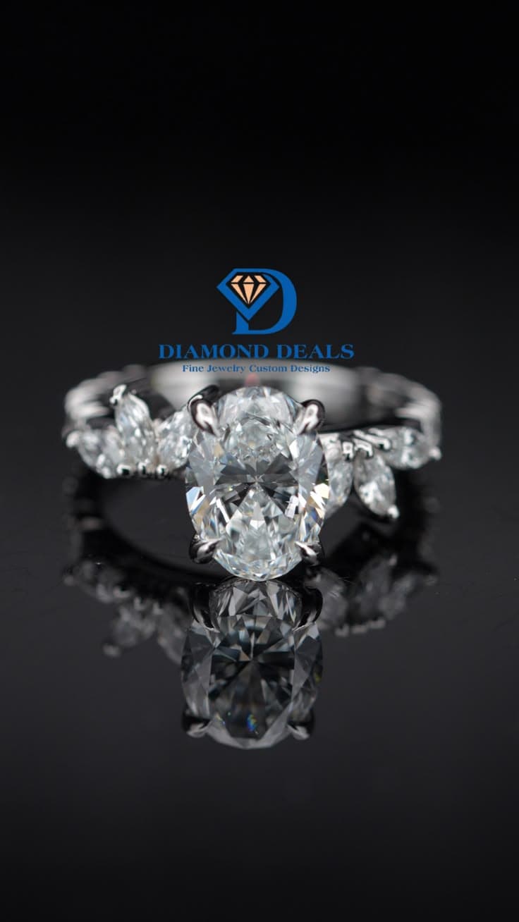 2.01ct D VS1 Natural Oval Diamond Engagement Ring with Marquise Side Stones