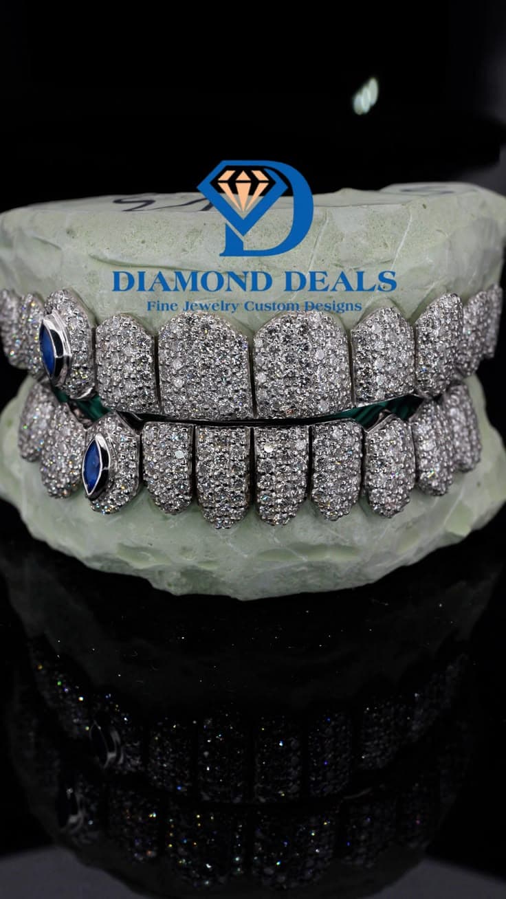 10 Top 10 Bottom Honeycomb with 2 Blue Marquise Side Stones
