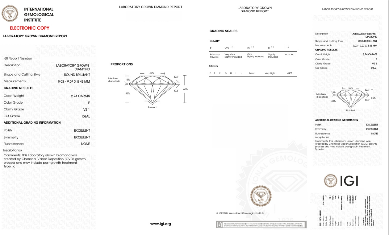 DR108 - X-77-141 Round Diamond IGI Lab-Grown 2.74 carat