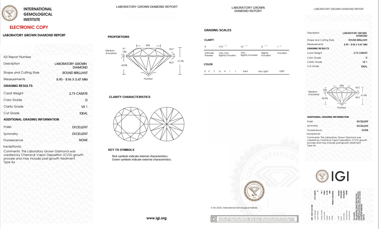 DR109 - X-108-381 Round Diamond IGI Lab-Grown 2.73 carat