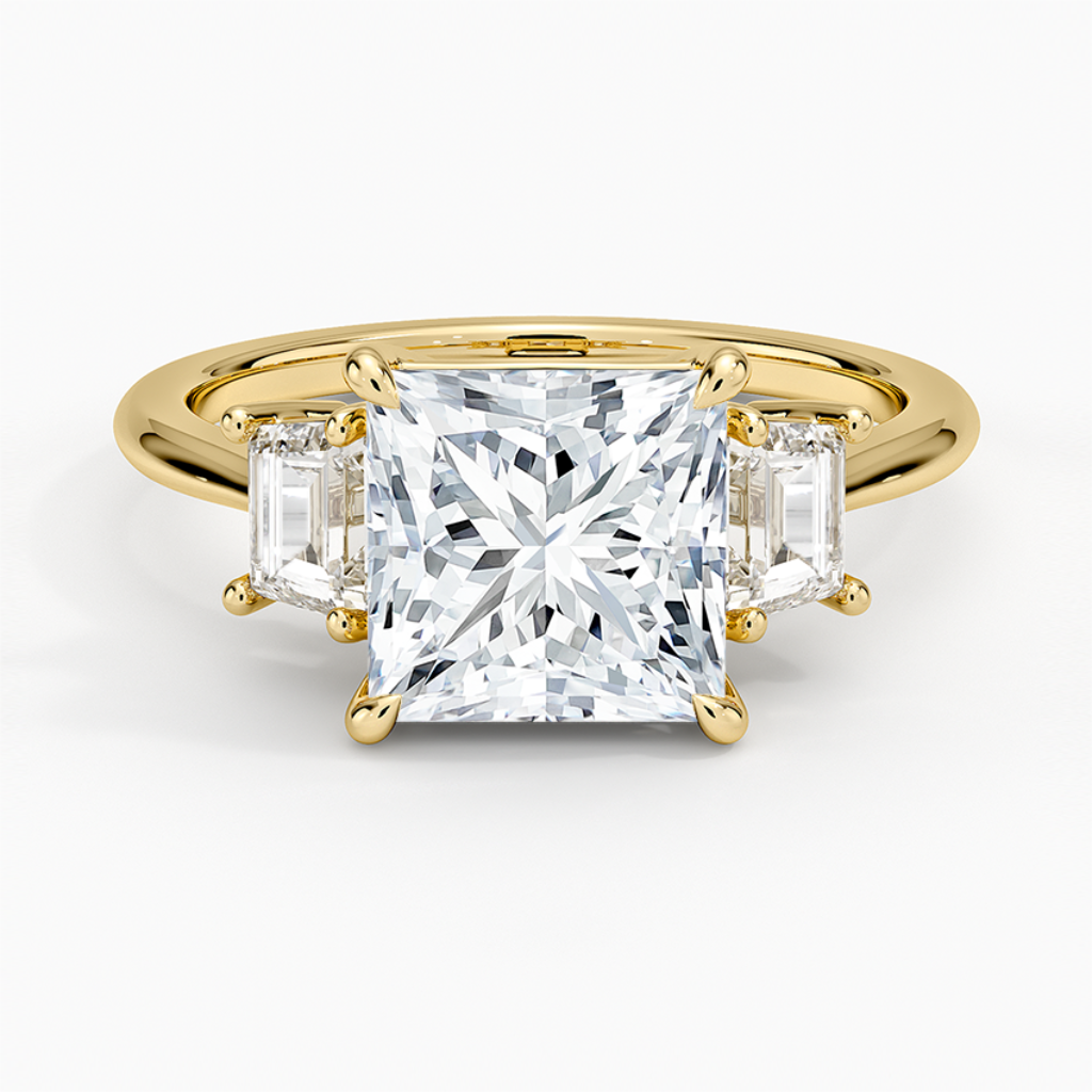 DDRG13 - Embrace Three Stone Trapezoid Diamond Engagement Ring