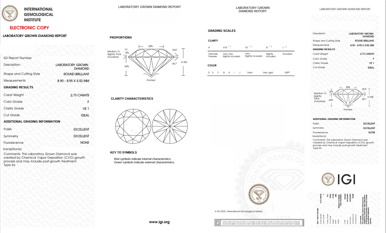 DR113 - X-97-033 Round Diamond IGI Lab-Grown 2.73 carat