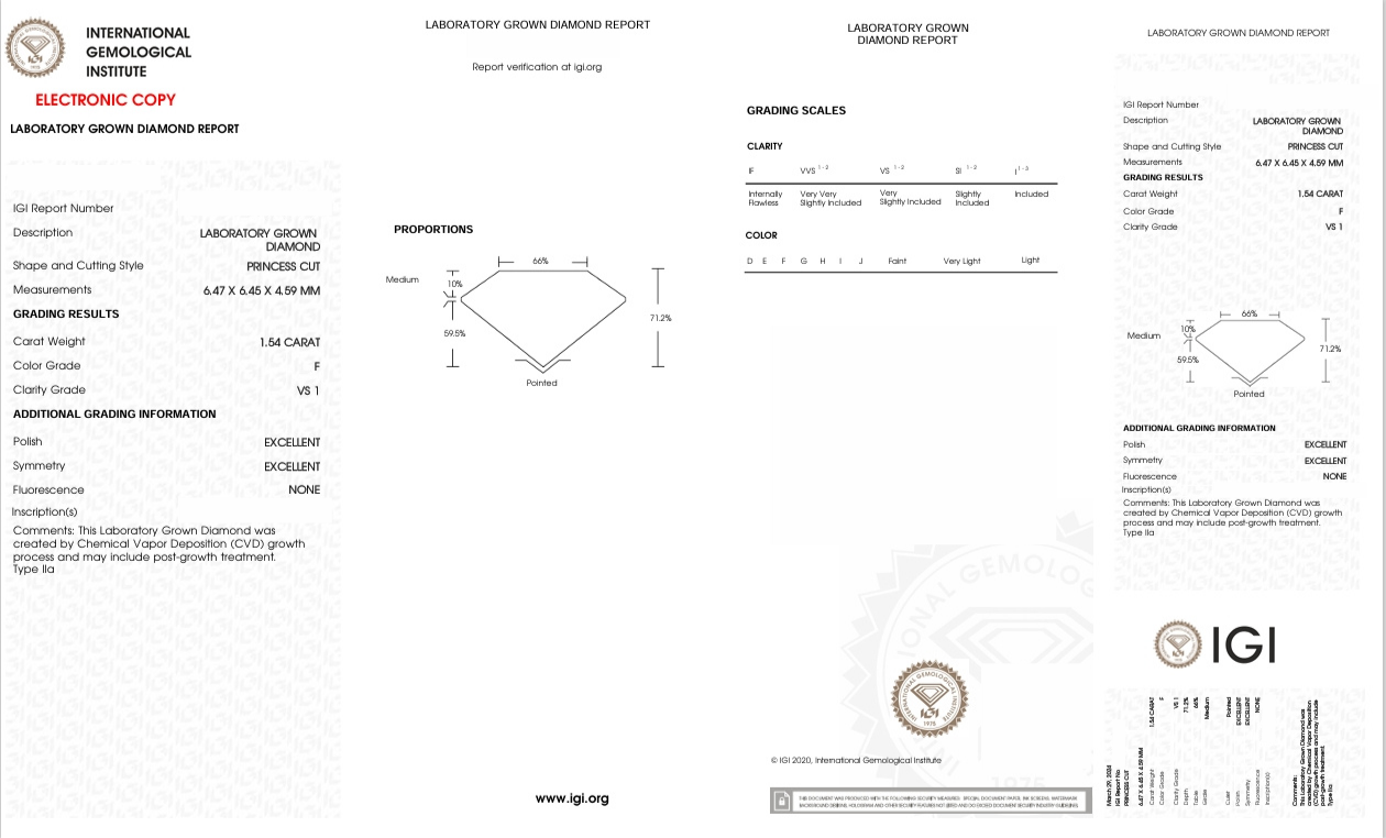 DP116 - X-95-503 Princess Diamond IGI Lab - Grown 1.54 Carat