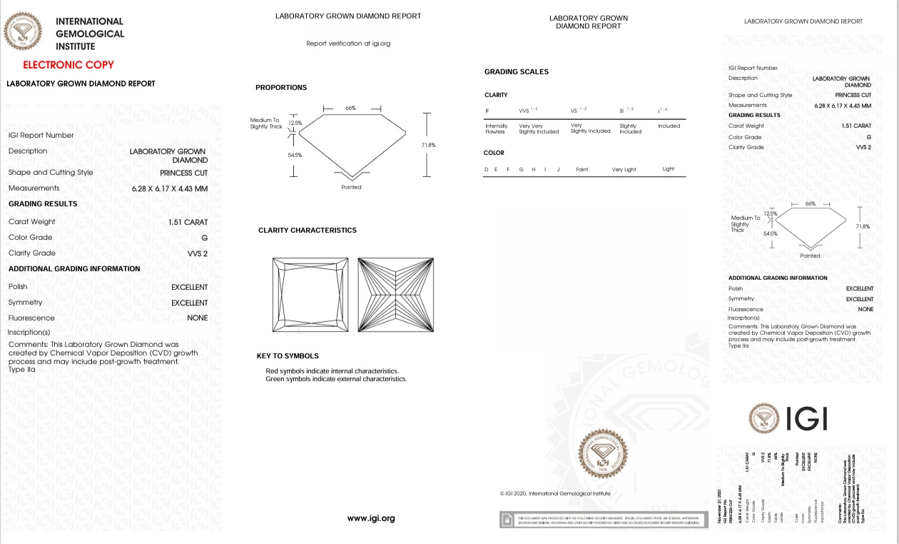 DP117 - X-78-006 Princess Diamond IGI Lab - Grown 1.51 Carat