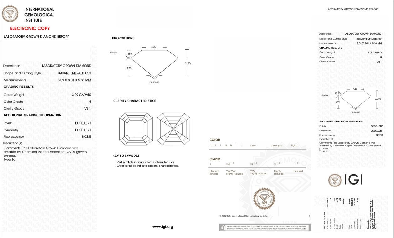 DAR11 - X-113-178 Asscher Diamond IGI Lab- Grown 3.09 Carat