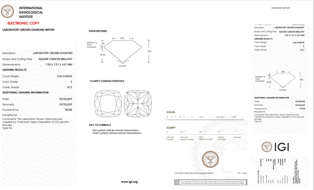DCS121 - X-100-210 Cushion-S diamond IGI lab - Grown 2.06 Carat