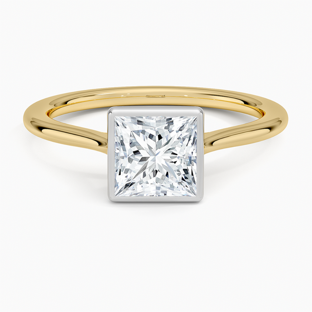 DDRG81 - Mixed Metal Petite Luna Bezel Engagement Ring