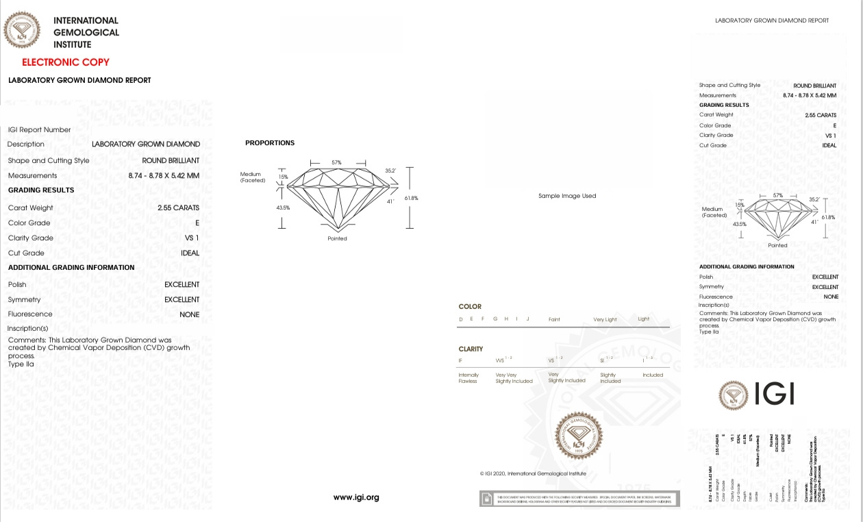 DR145 - 07227-J Round Diamond IGI Lab-Grown 2.55 carat