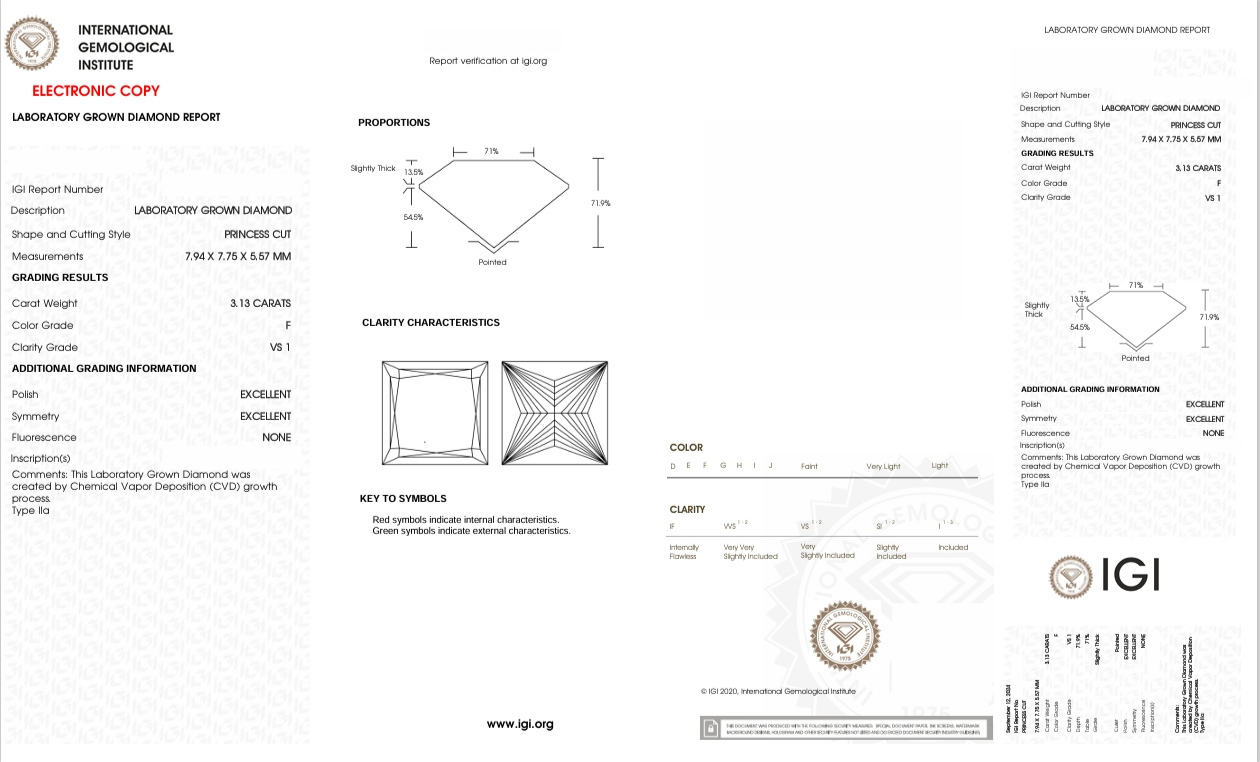 DP14 - X-115-221 Princess Diamond IGI Lab - Grown 3.13 Carat