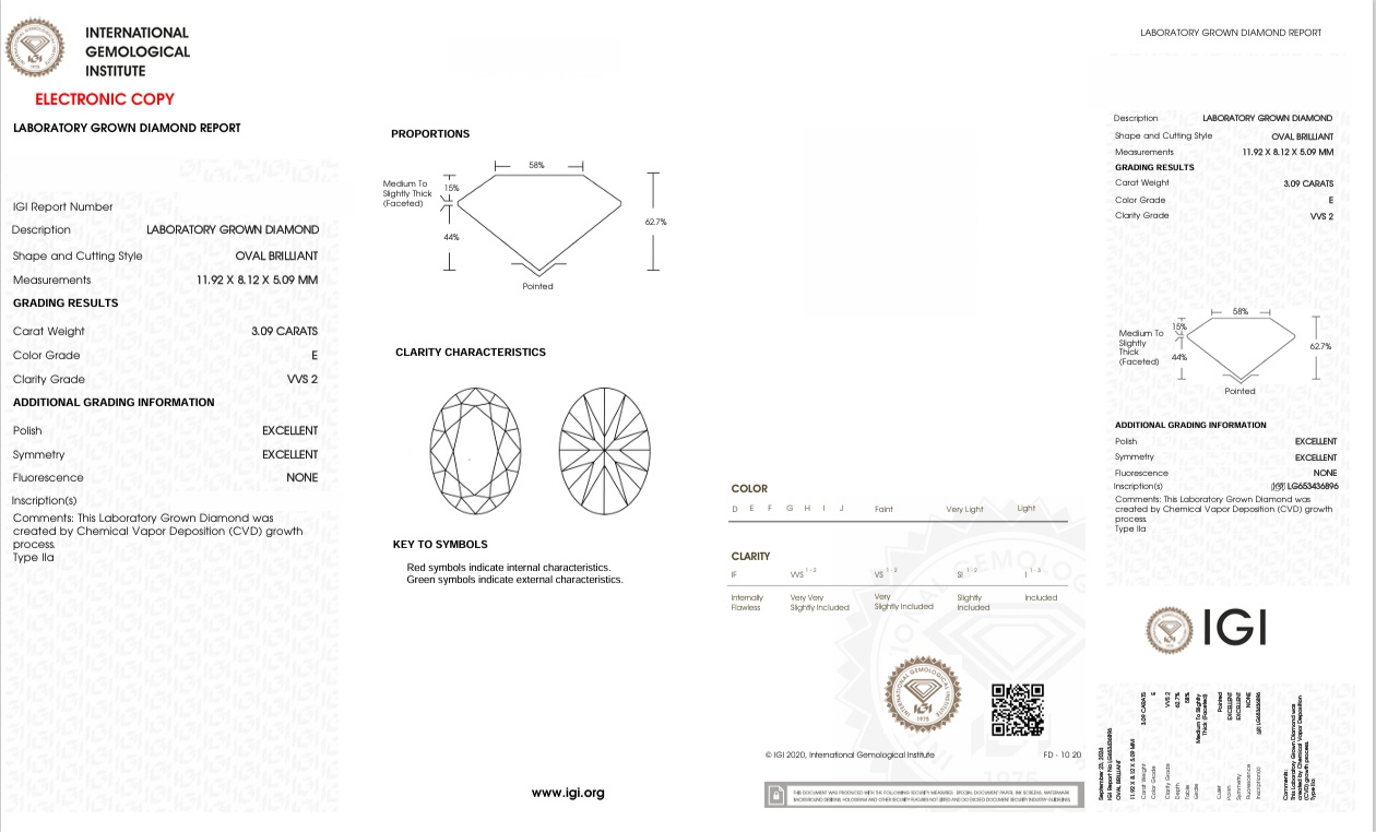 DO14 - X-115-306 -  Oval Diamond IGI - Lab Grown 3.09 Carat